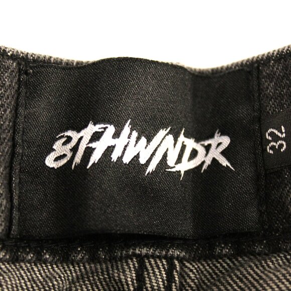 8THWNDR WASHED BLACK SK8R JEANS HIP HOP EMBROIDERED POCKETS BAGGY GRUNGE SIZE 32 - Picture 8 of 10